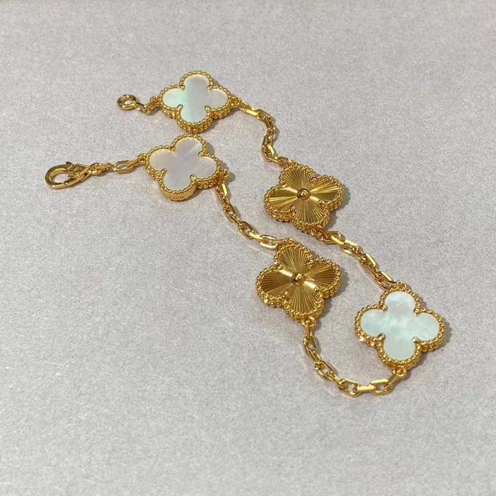 Clover Leaf Bracelet, 925 Silver, 18k Gold Plated - image 35 of 36