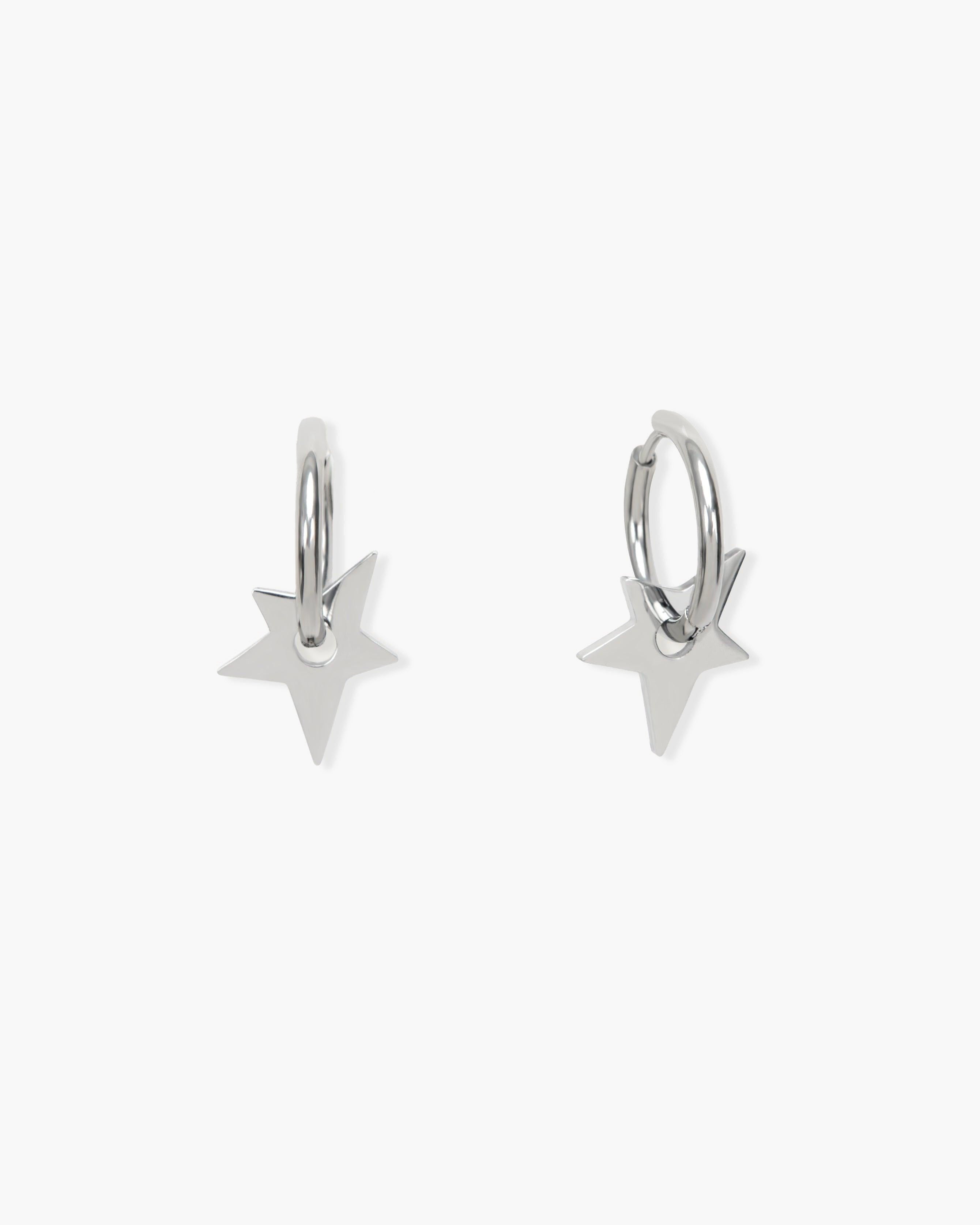 Star Silver-Tone Cross Charm Earrings