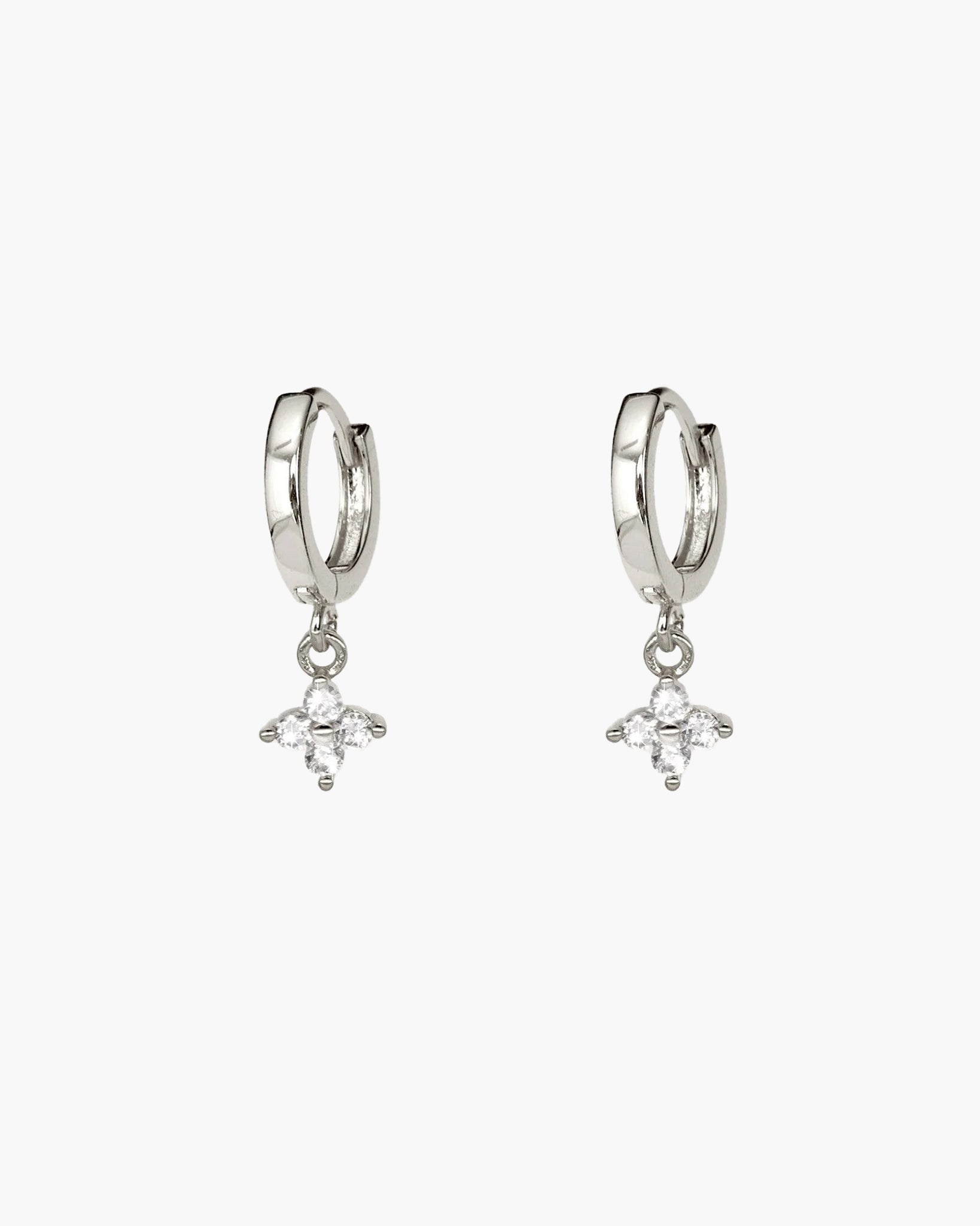 Clover Mini Silver-Tone Cubic Zirconia Charm Hoop Earrings