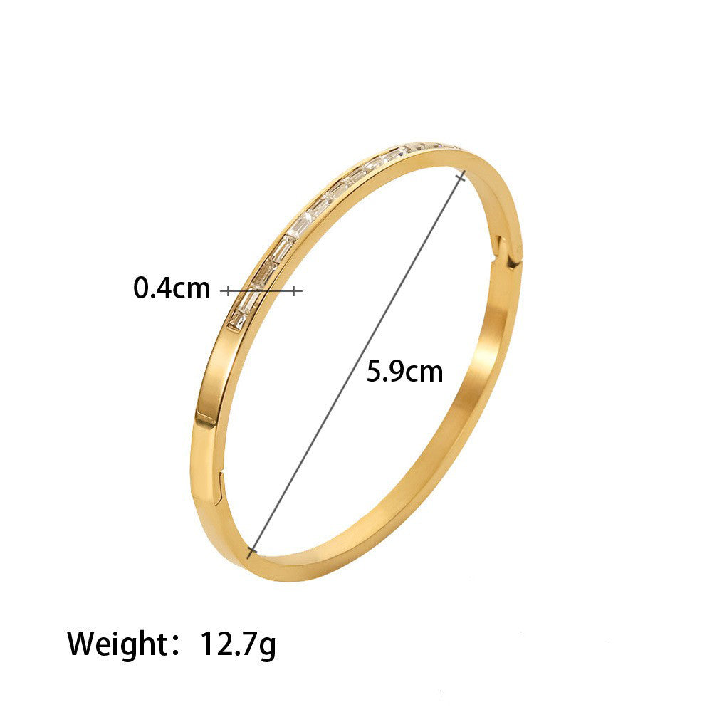 Grace Diamond Simulant 18K Gold-Plated Stainless Steel Bangle