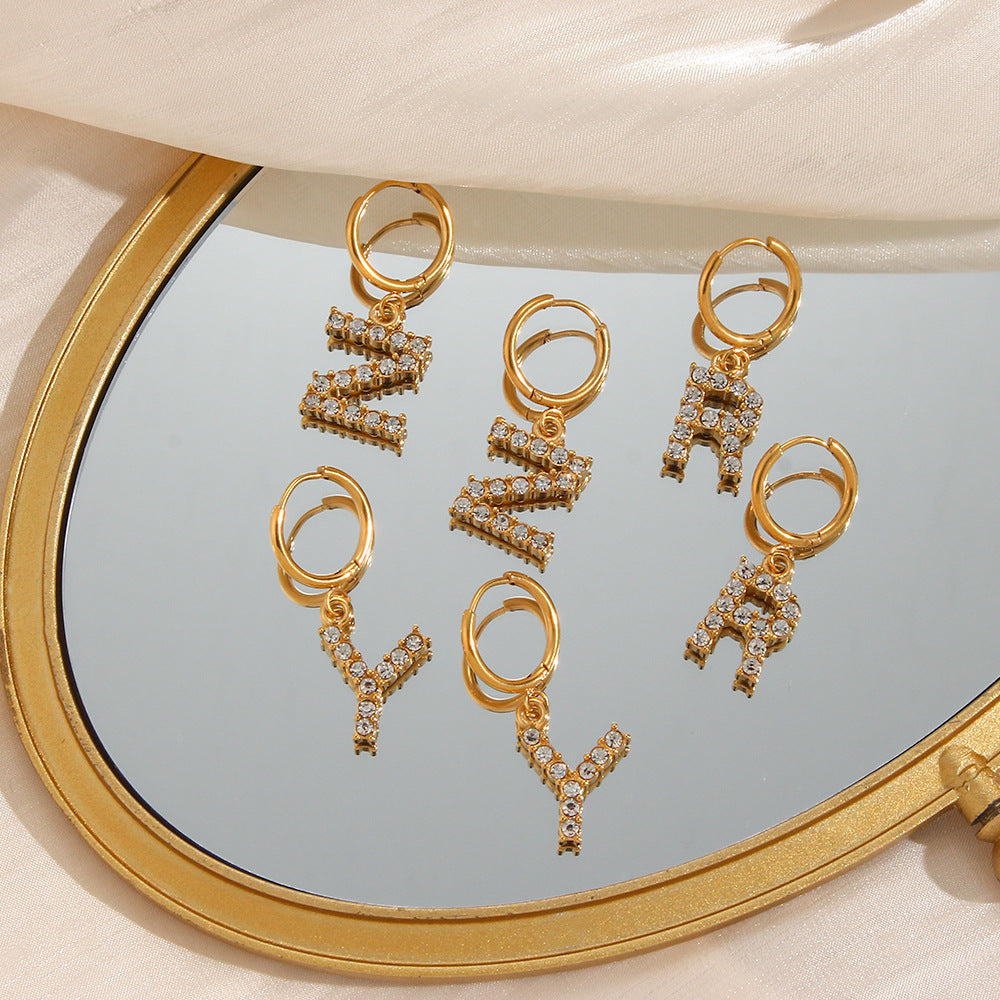 Wilhemina Initial Letter 18K Gold-Plated Stainless Steel Earrings