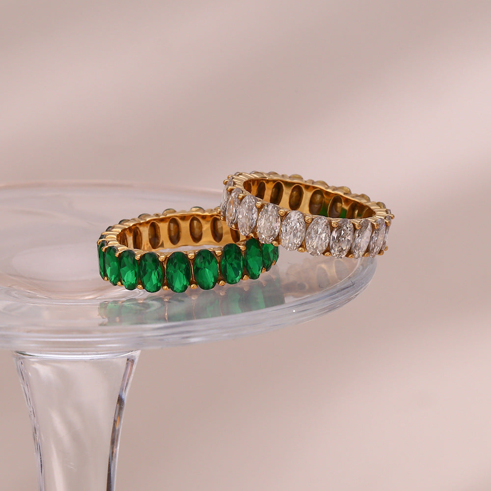 Antoinette Diamond Simulant 18K Gold-Plated Stainless Steel Ring