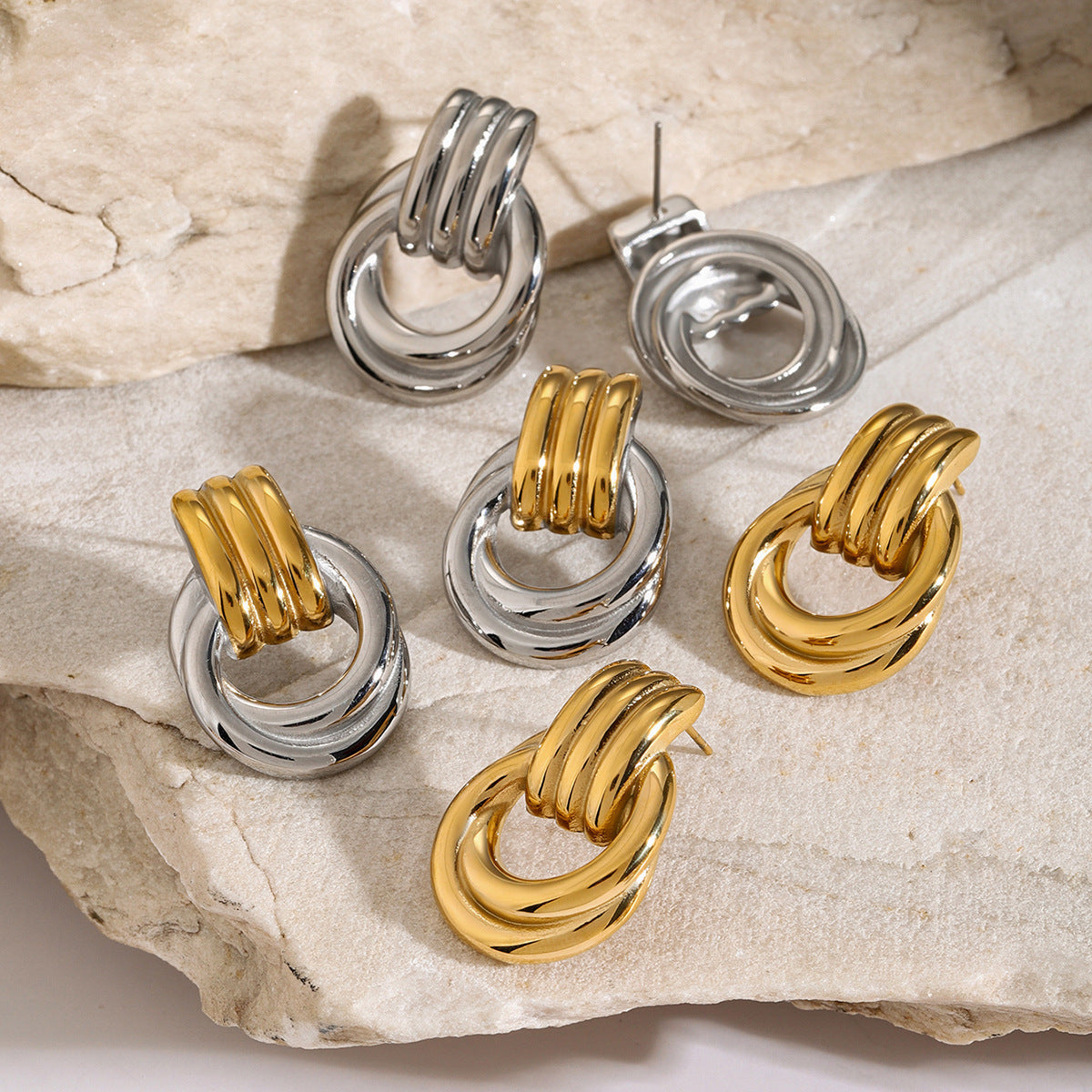 Luna Layered 18K Gold-Plated Stainless Steel Hoop Earrings