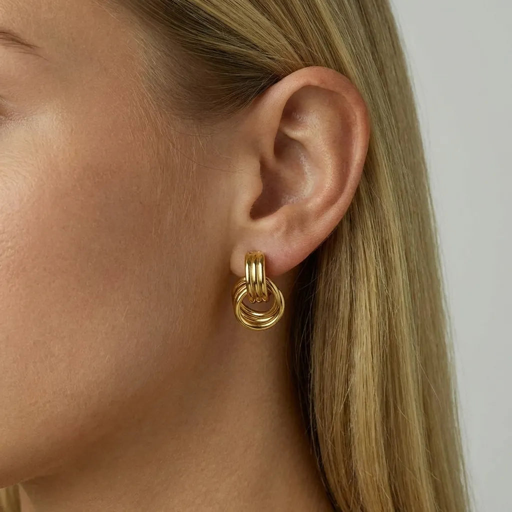 Luna Layered 18K Gold-Plated Stainless Steel Hoop Earrings