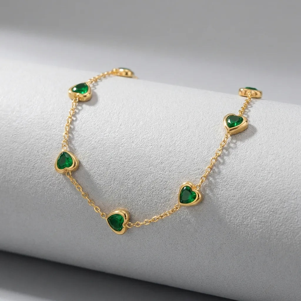 Francia Green Heart 18K Gold-Plated Stainless Steel Bracelet