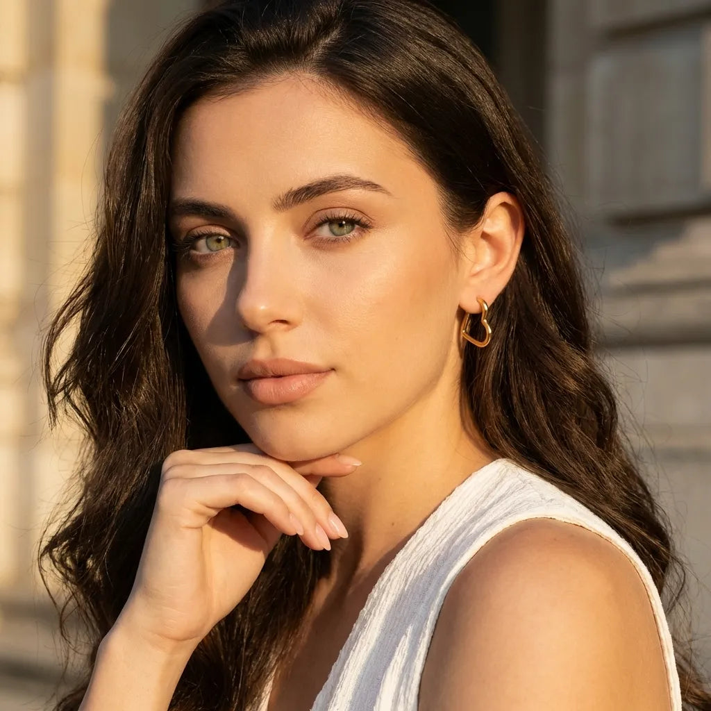 Helena Heart 18K Gold-Plated Stainless Steel Hoops