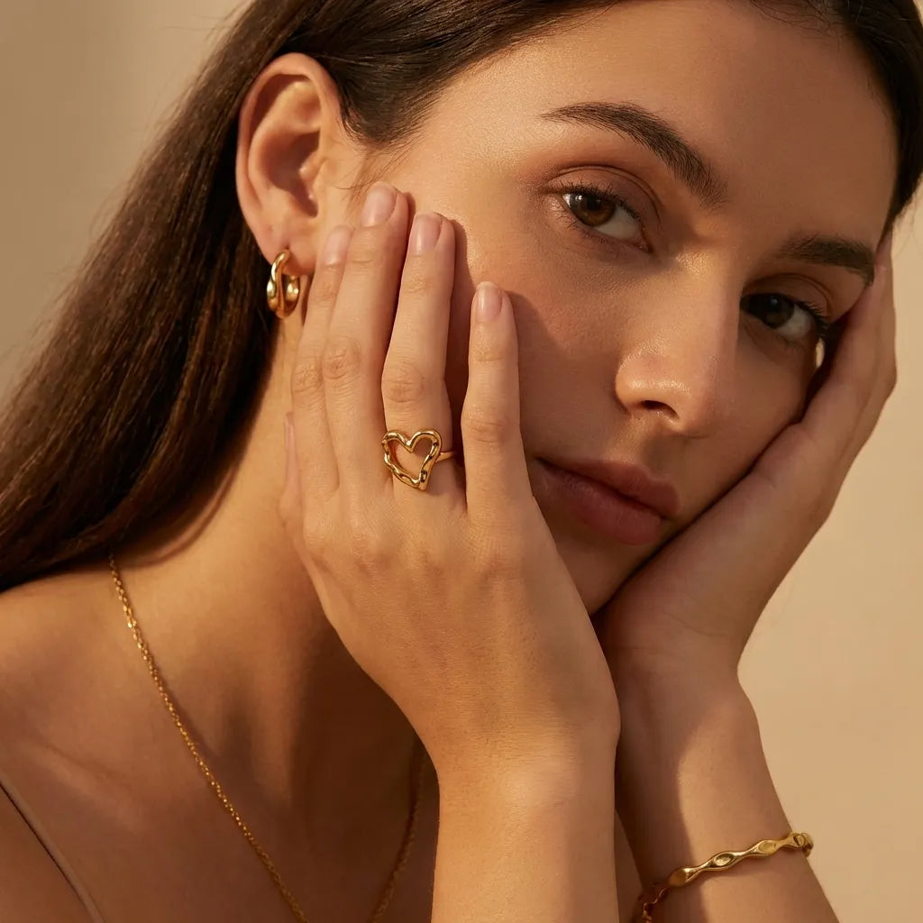 Verity Heart 18K Gold-Plated Stainless Steel Ring