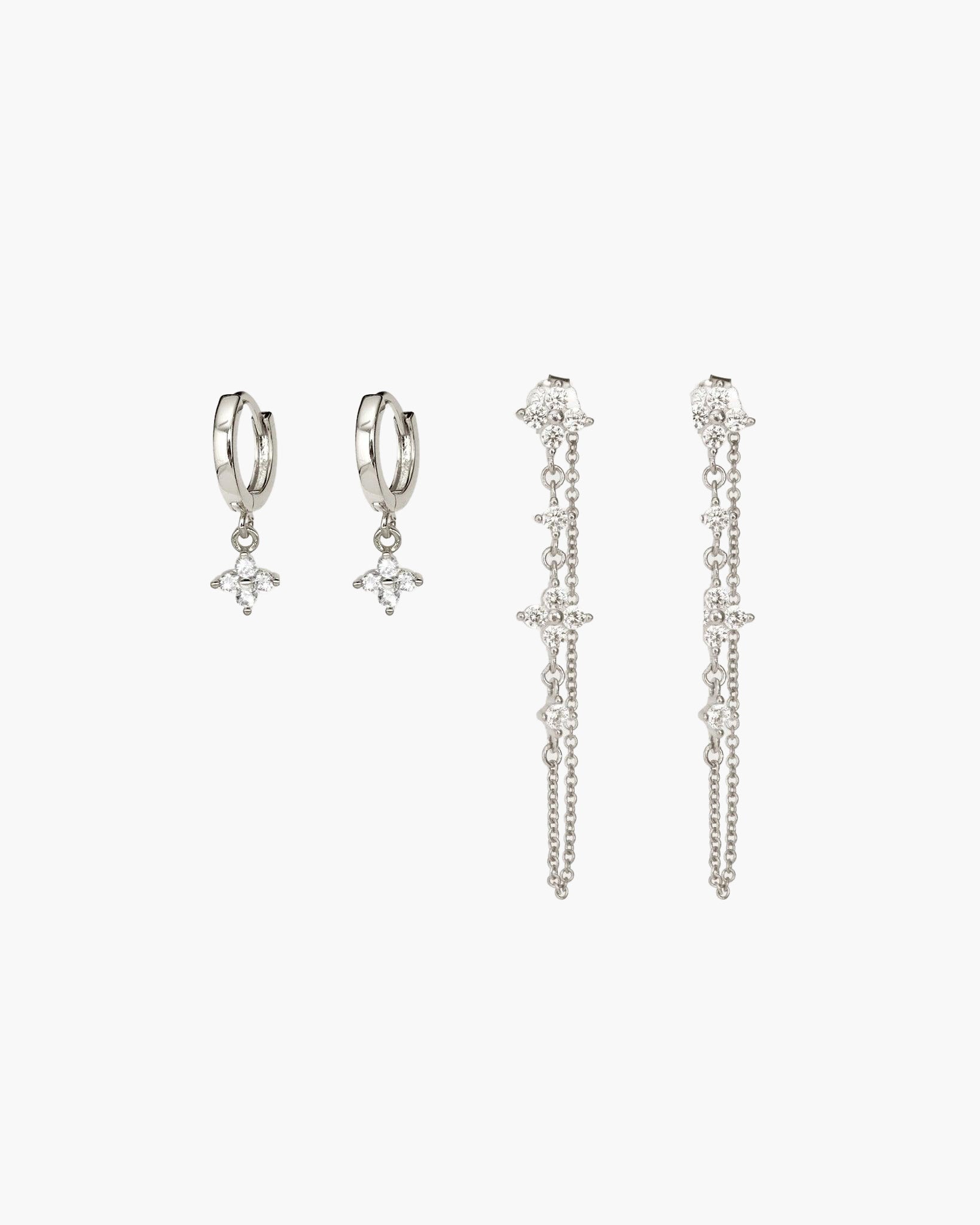 Clover Mini Cubic Zirconia Charm Hoop Earrings