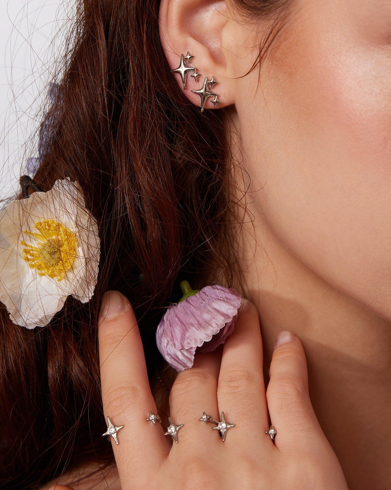 Sparkle Silver-Tone Star Stud Earrings