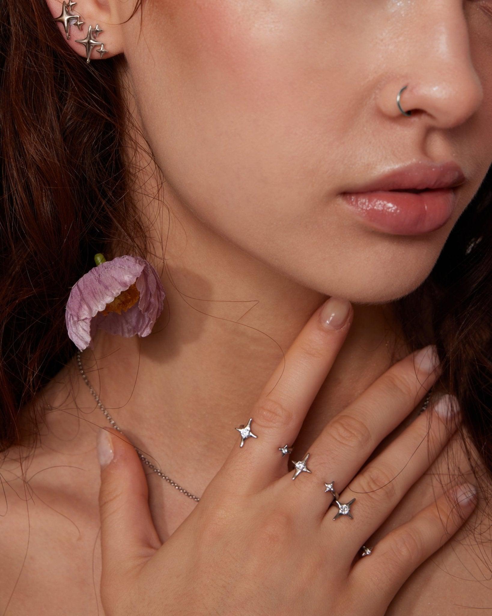 Sparkle Silver-Tone Star Stud Earrings