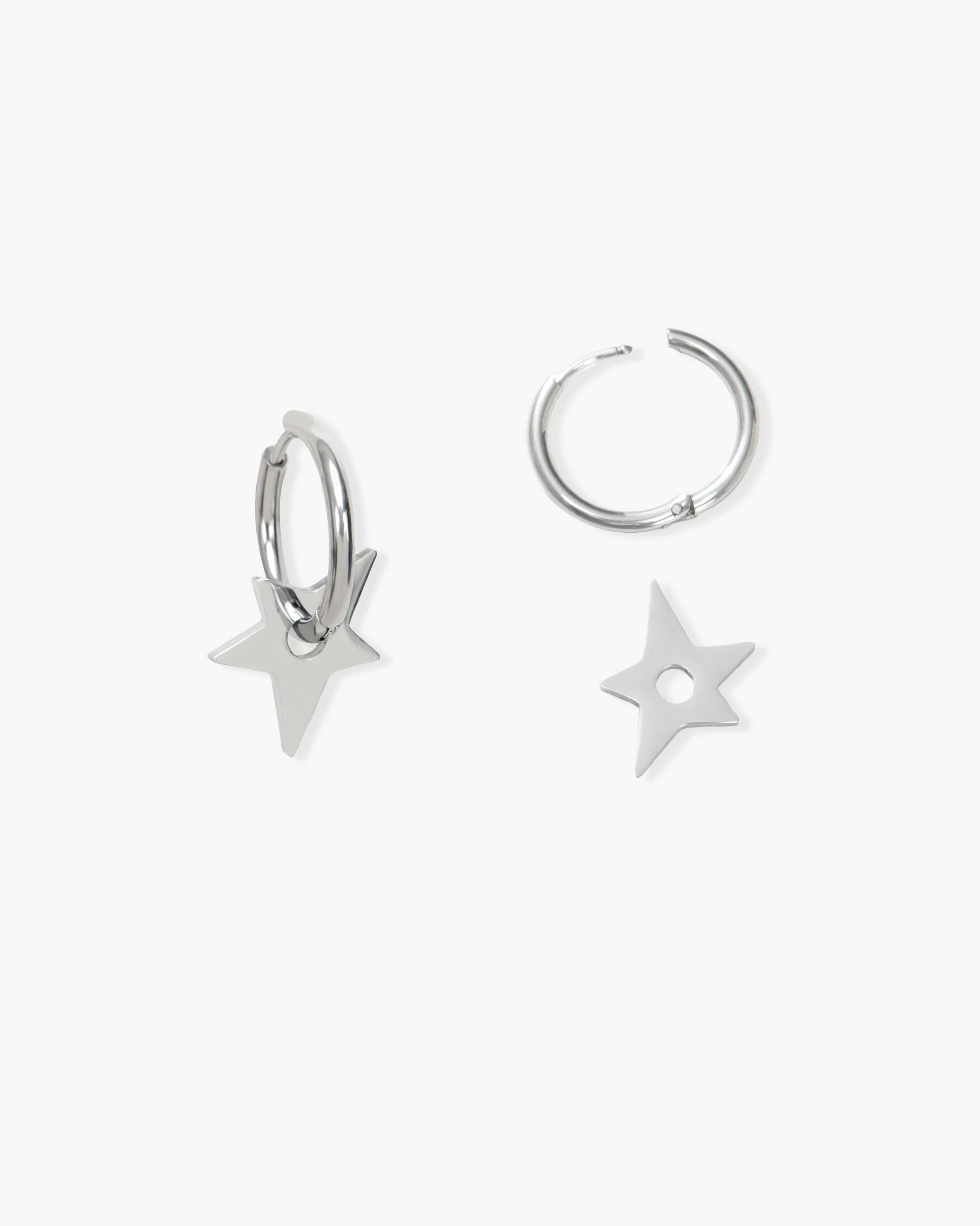 Star Silver-Tone Cross Charm Earrings