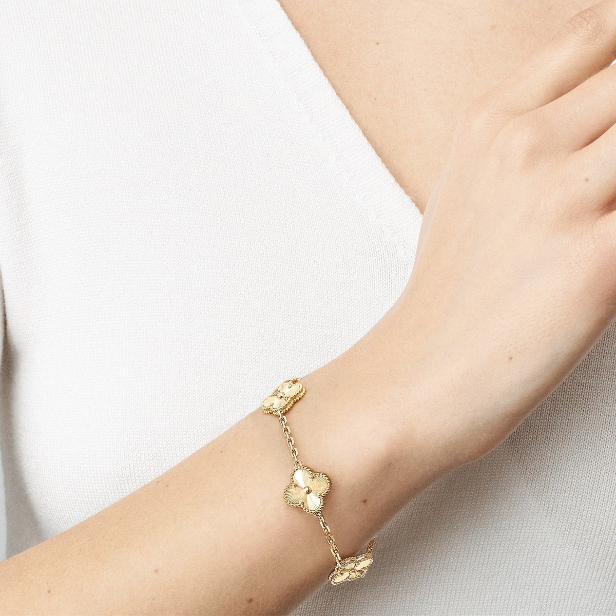 Clover Leaf Bracelet, 925 Silver, 18k Gold Plated - image 8 of 36