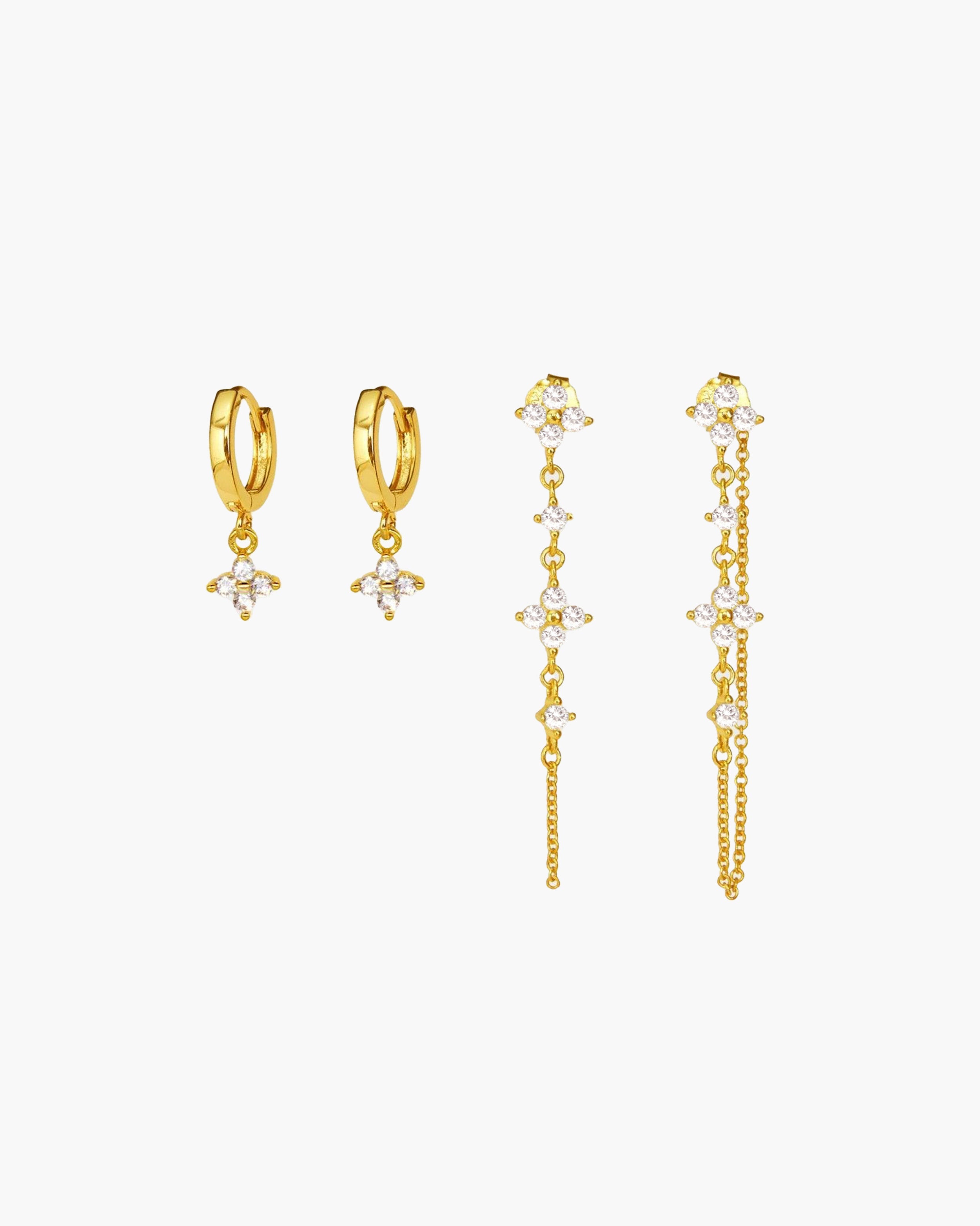 Clover Mini Silver-Tone Cubic Zirconia Charm Hoop Earrings