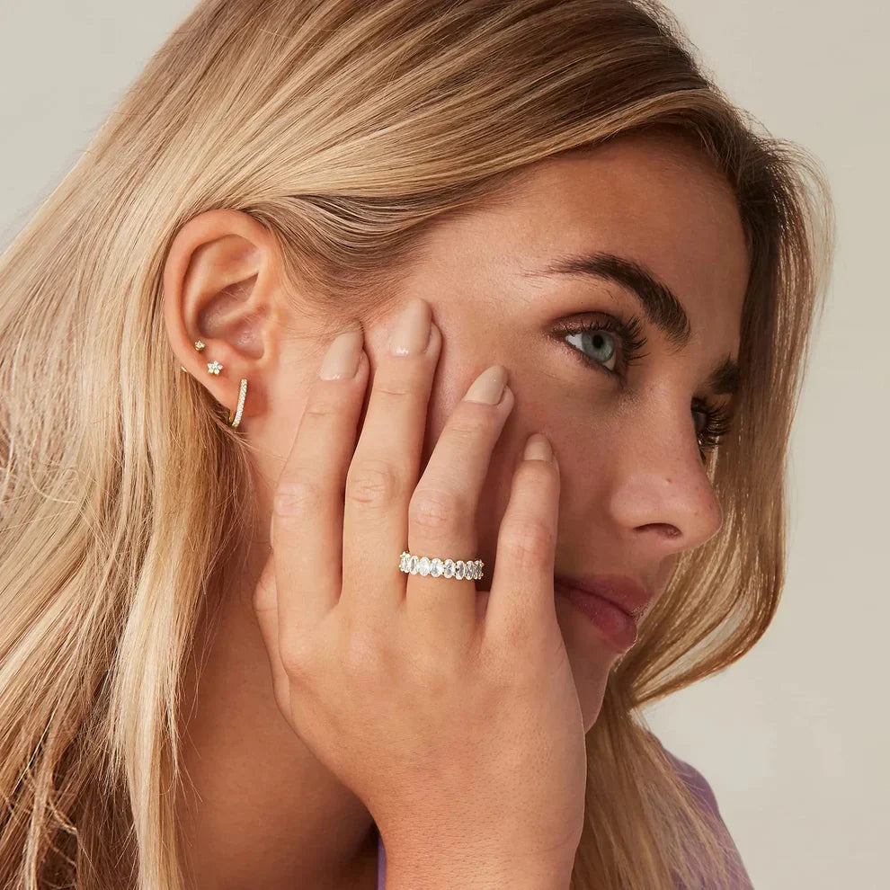 Antoinette Diamond Simulant 18K Gold-Plated Stainless Steel Ring