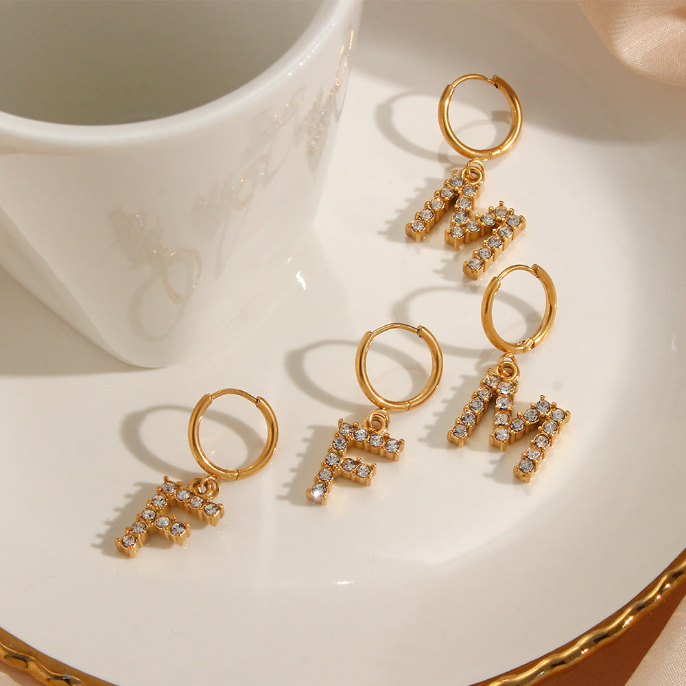 Wilhemina Initial Letter 18K Gold-Plated Stainless Steel Earrings