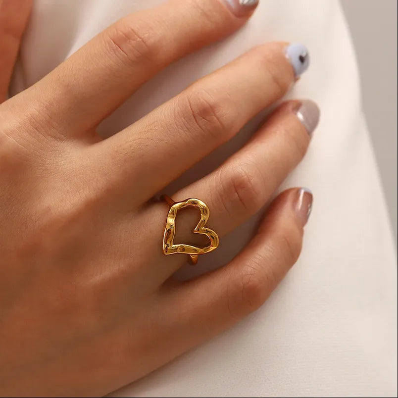 Verity Heart 18K Gold-Plated Stainless Steel Ring