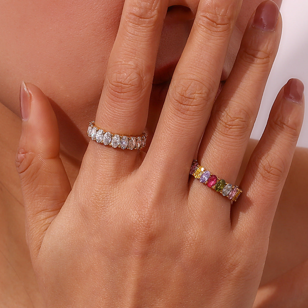 Antoinette Diamond Simulant 18K Gold-Plated Stainless Steel Ring