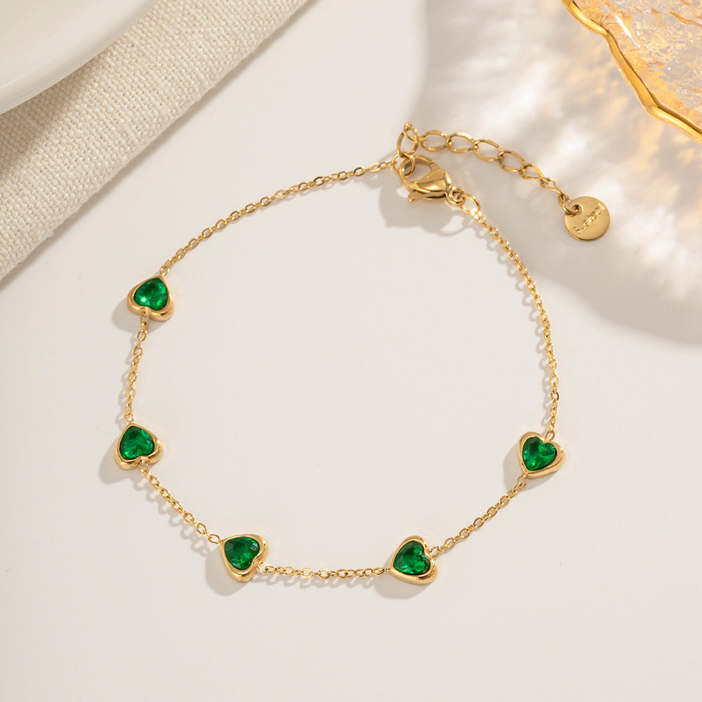 Francia Green Heart 18K Gold-Plated Stainless Steel Bracelet