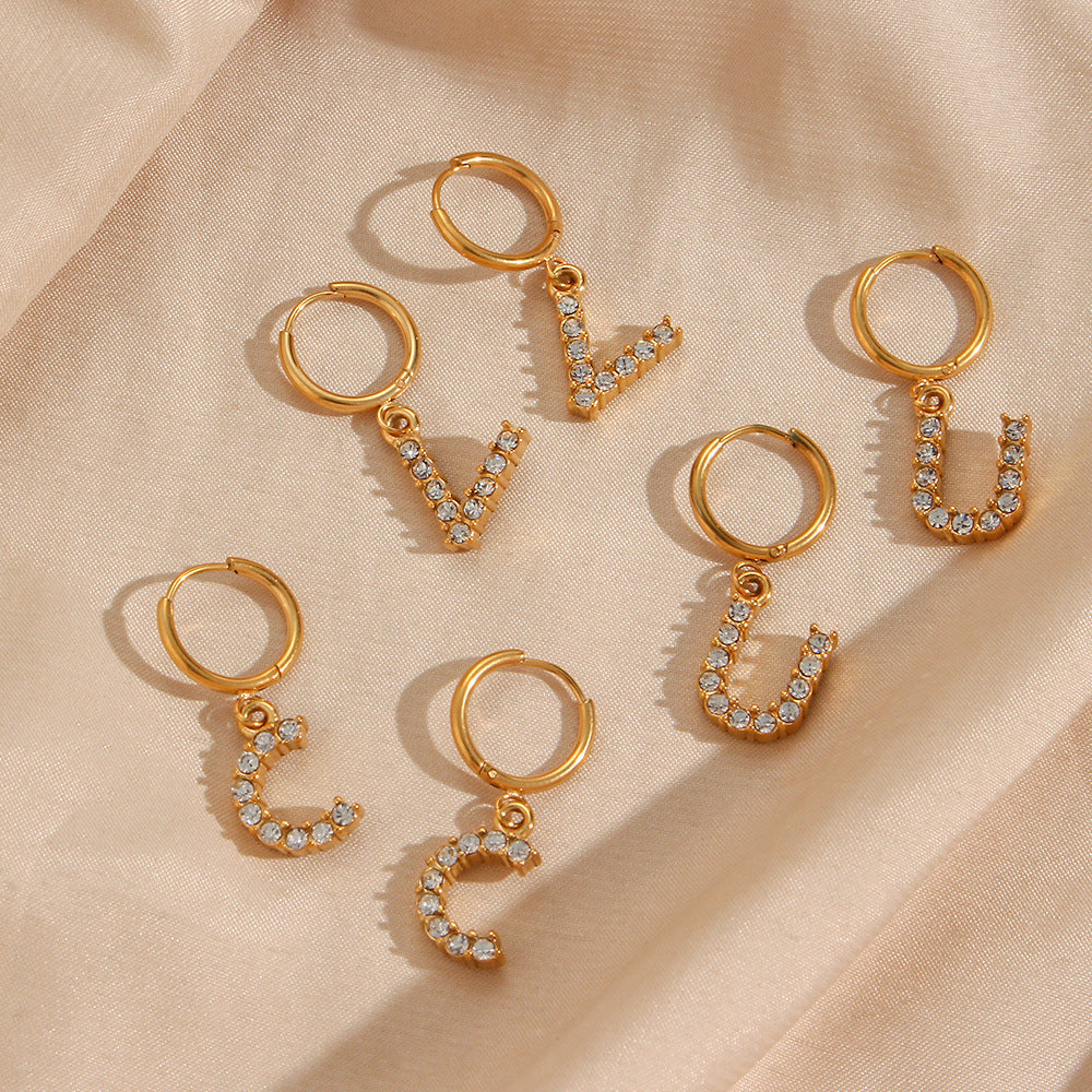 Wilhemina Initial Letter 18K Gold-Plated Stainless Steel Earrings