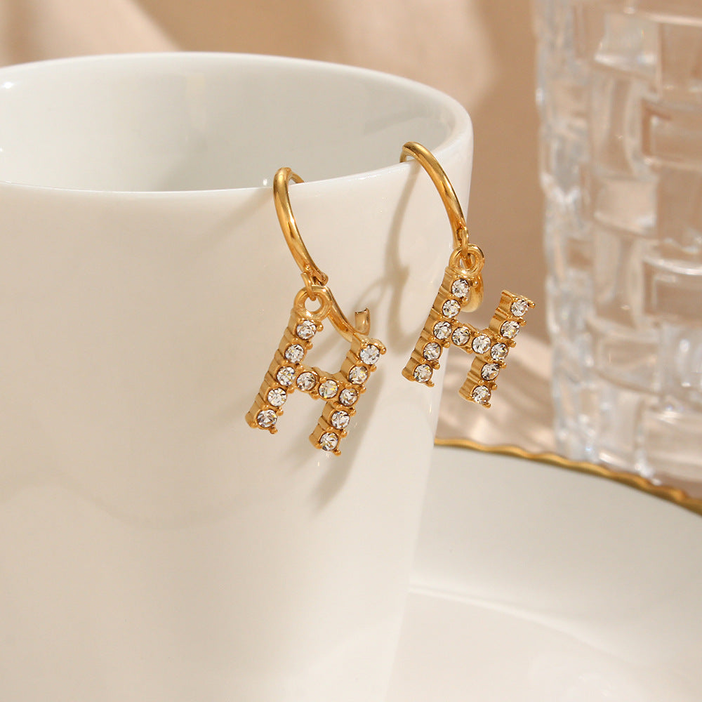 Wilhemina Initial Letter 18K Gold-Plated Stainless Steel Earrings