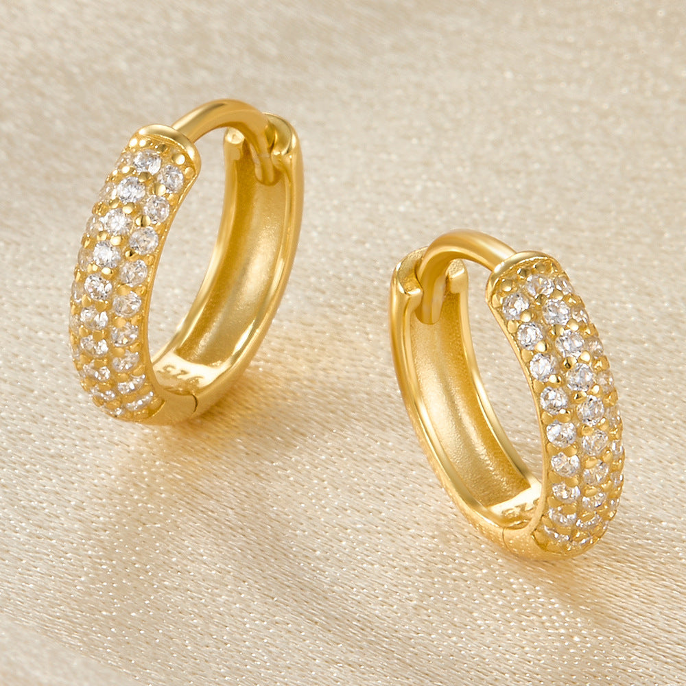 925 Sterling Silver Pavé CZ Chunky Huggie Earrings - Lumirow