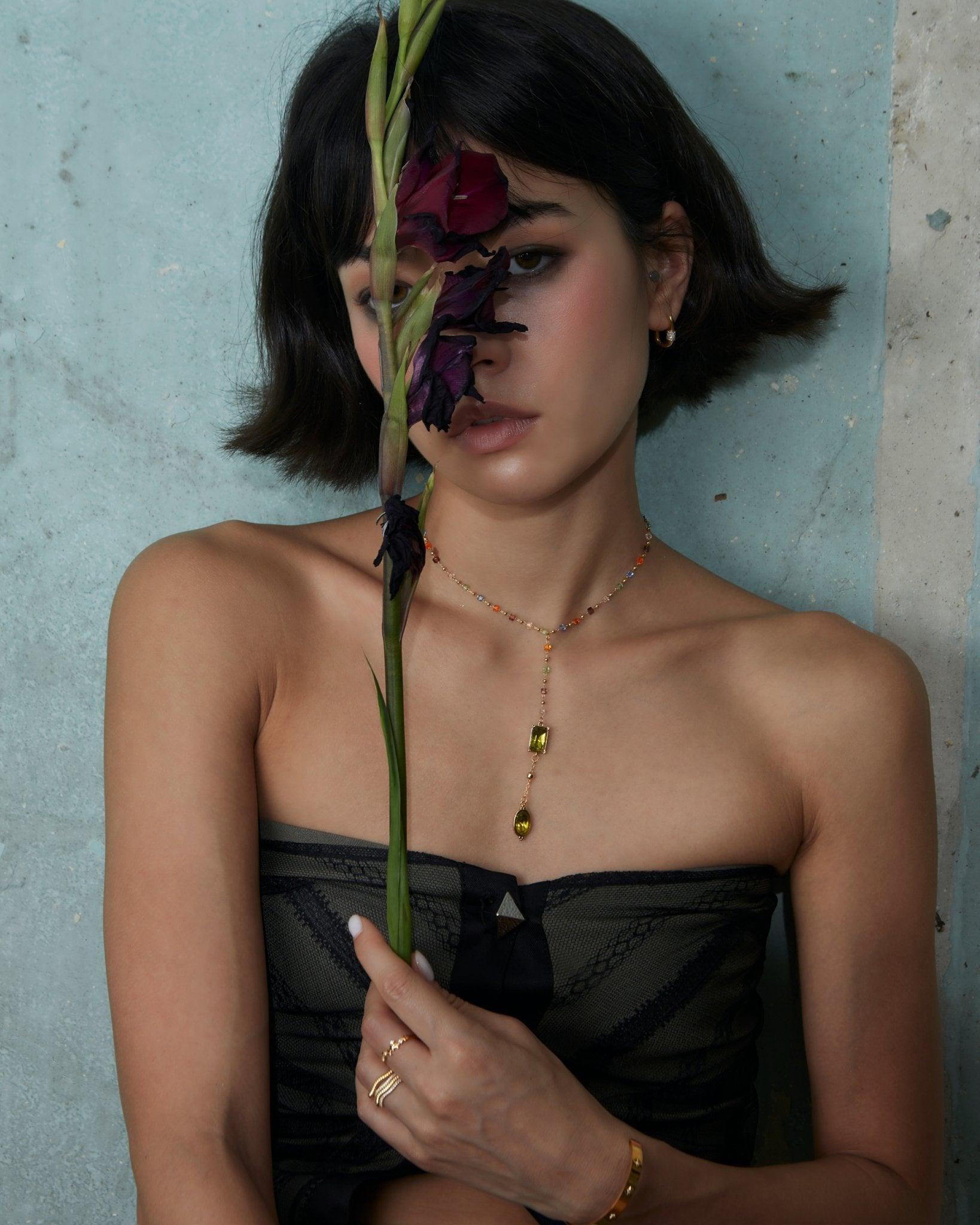 Celestial Lariat Pastel Bead Star Necklace