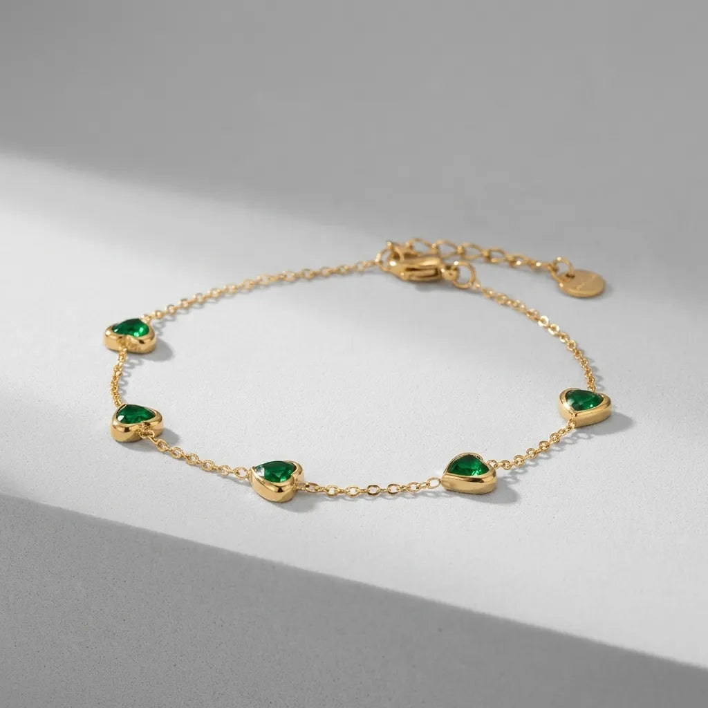 Francia Green Heart 18K Gold-Plated Stainless Steel Bracelet