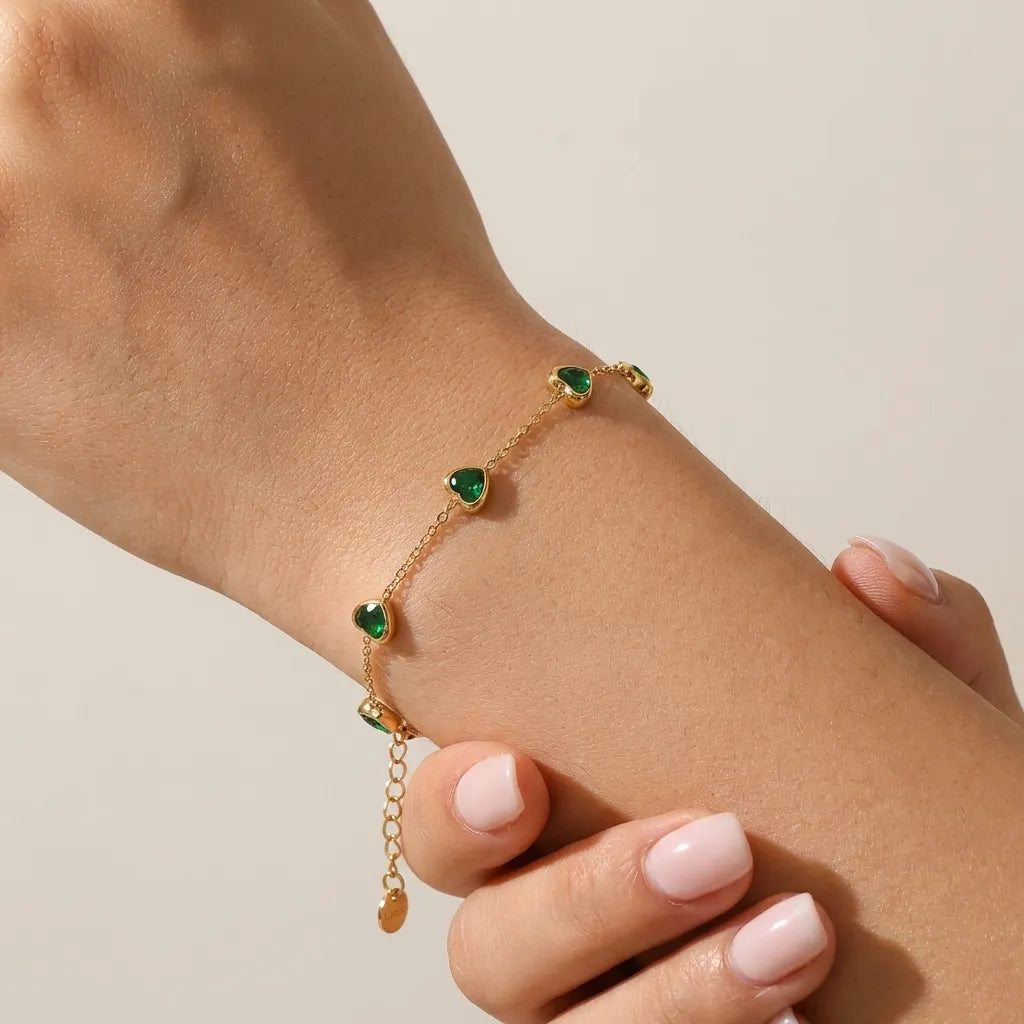 Francia Green Heart 18K Gold-Plated Stainless Steel Bracelet