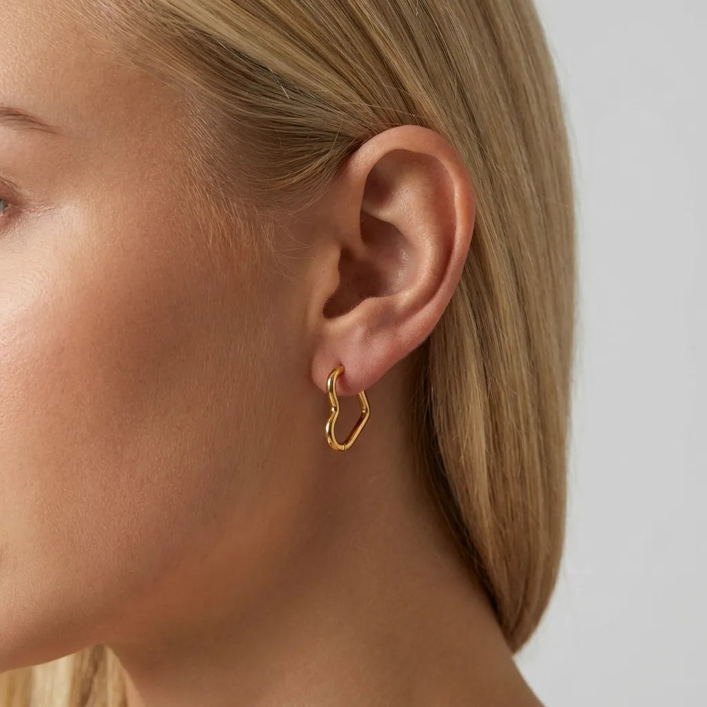 Helena Heart 18K Gold-Plated Stainless Steel Hoops