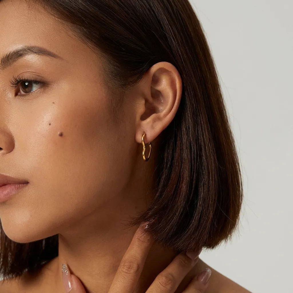 Helena Heart 18K Gold-Plated Stainless Steel Hoops