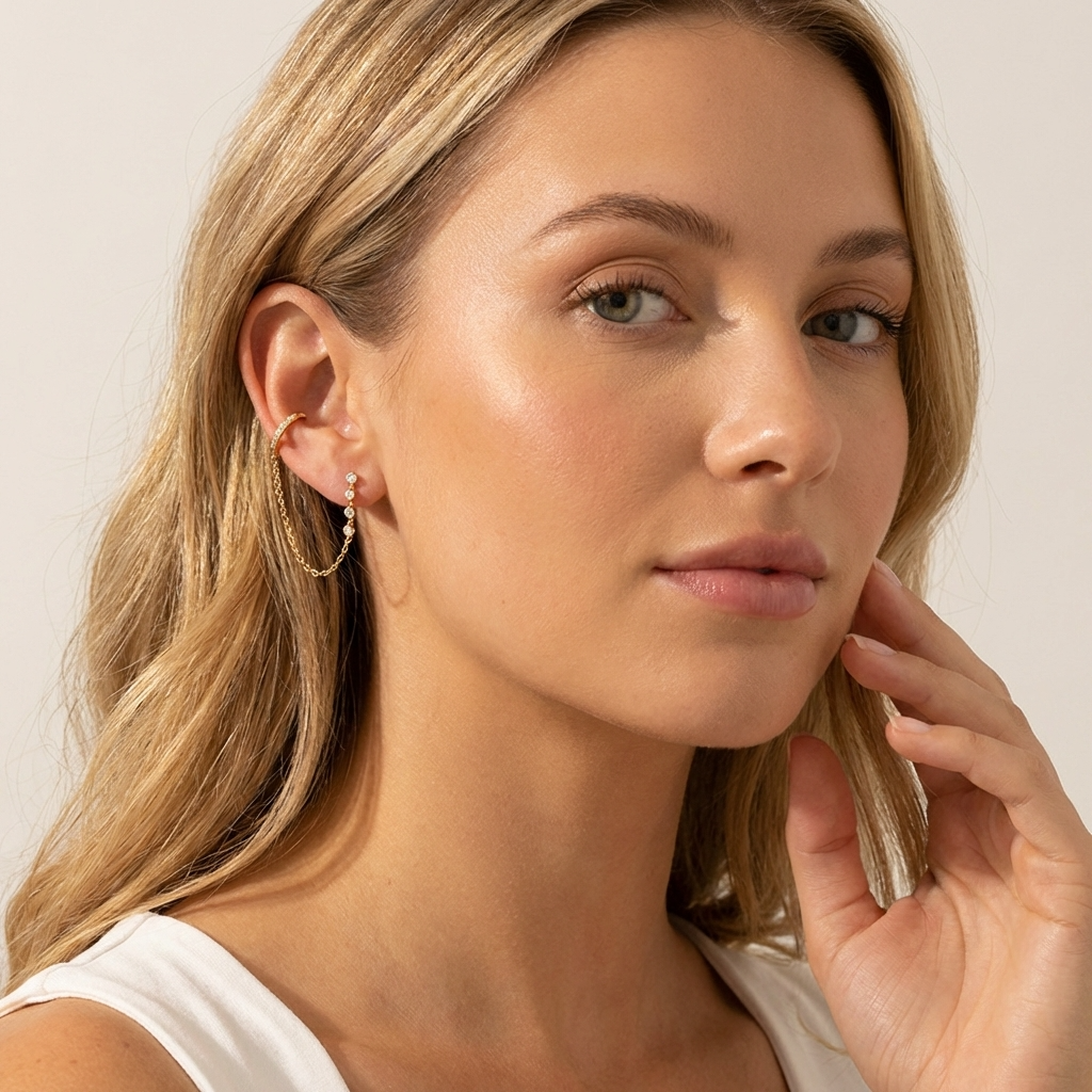 Audra Chain Gold-Plated S925 Sterling Silver Cuff Earrings