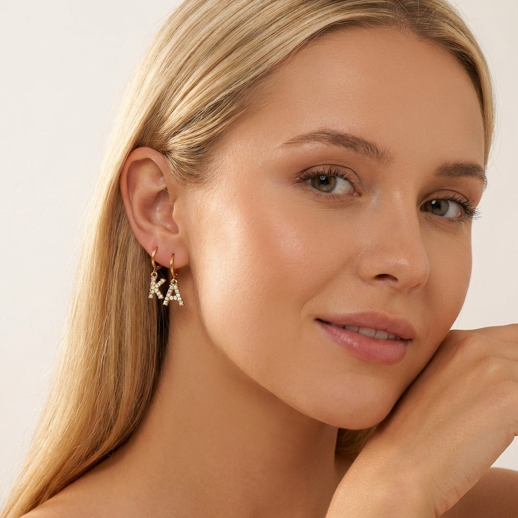 Wilhemina Initial Letter 18K Gold-Plated Stainless Steel Earrings