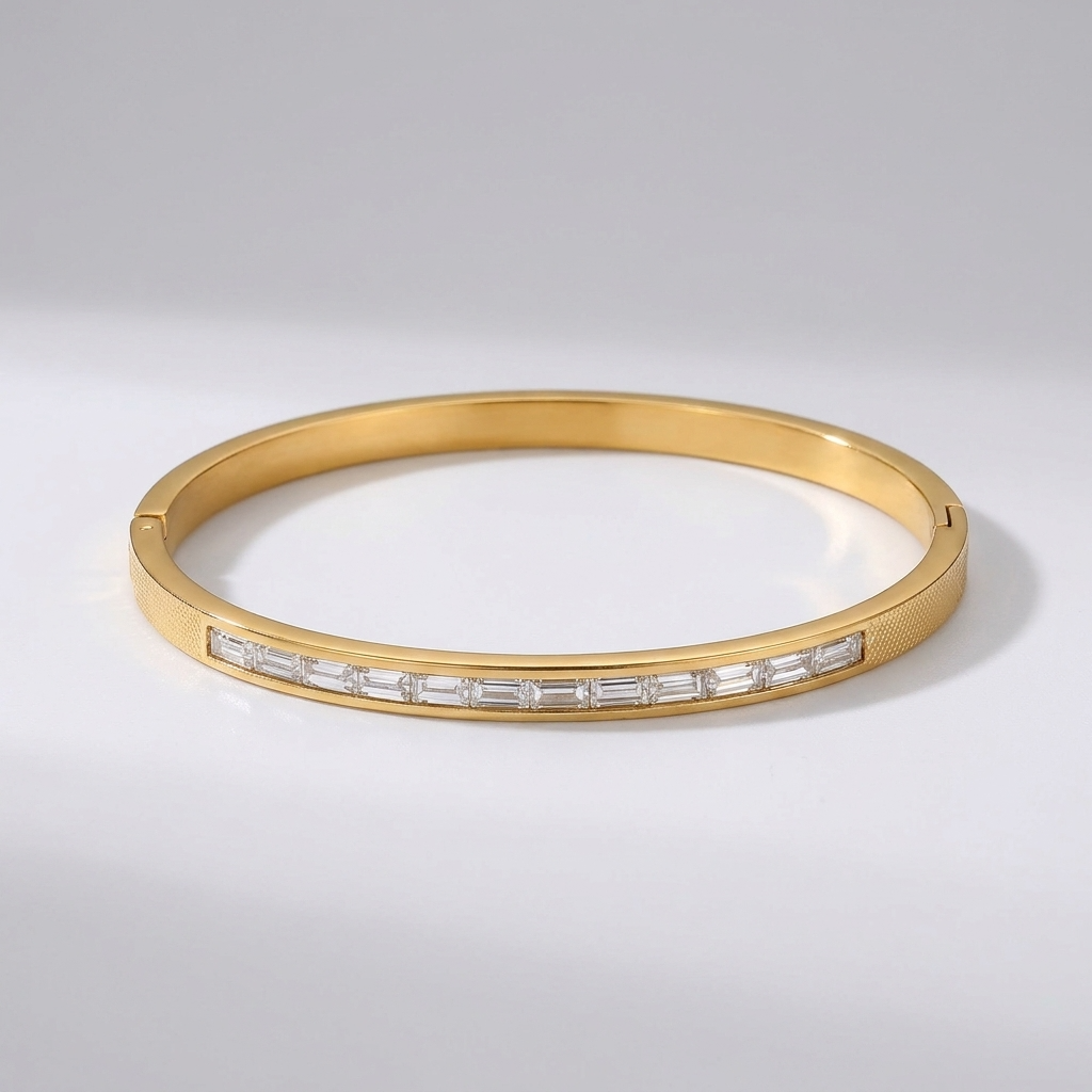 Grace Diamond Simulant 18K Gold-Plated Stainless Steel Bangle