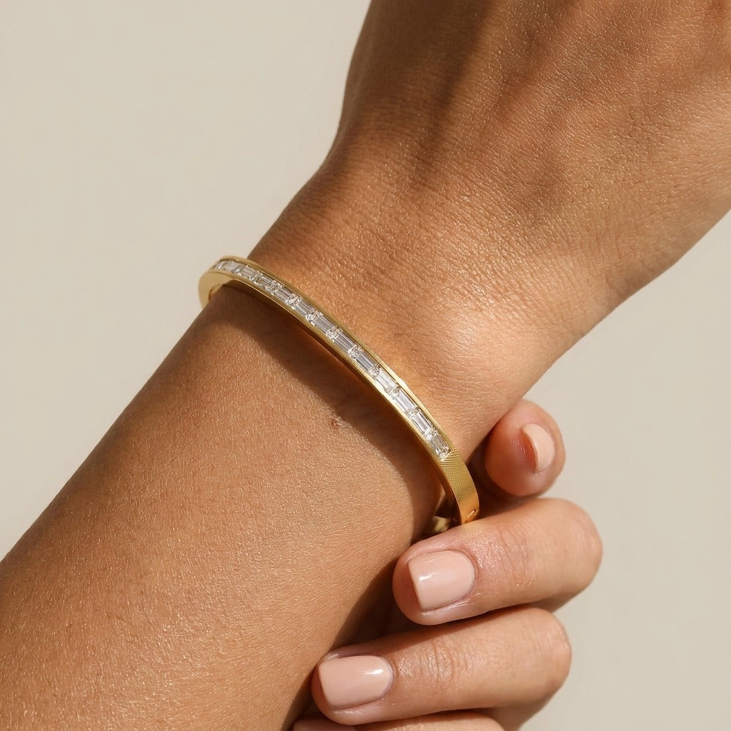 Grace Diamond Simulant 18K Gold-Plated Stainless Steel Bangle