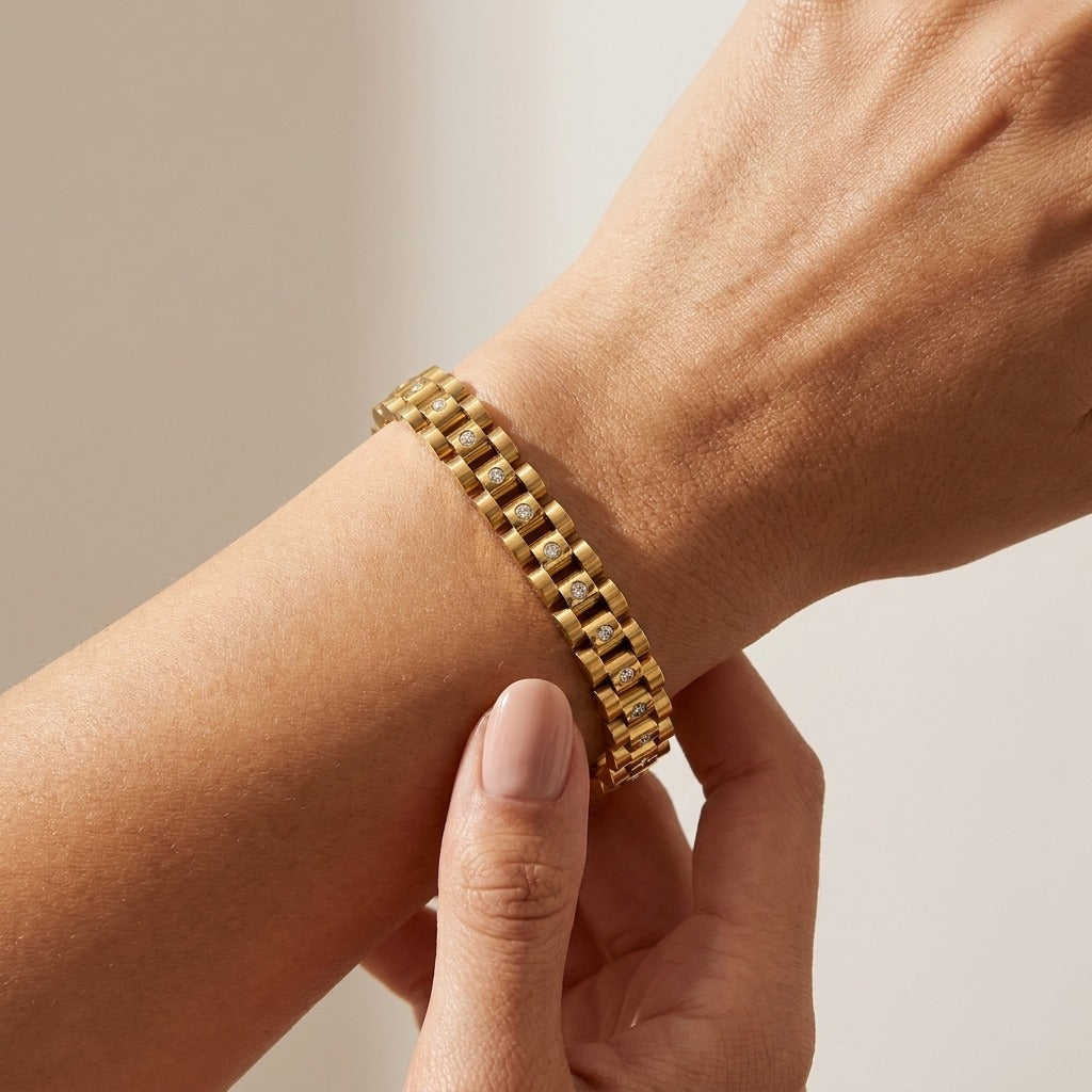Gladia Watchband 18K Gold-Plated Stainless Steel Bracelet