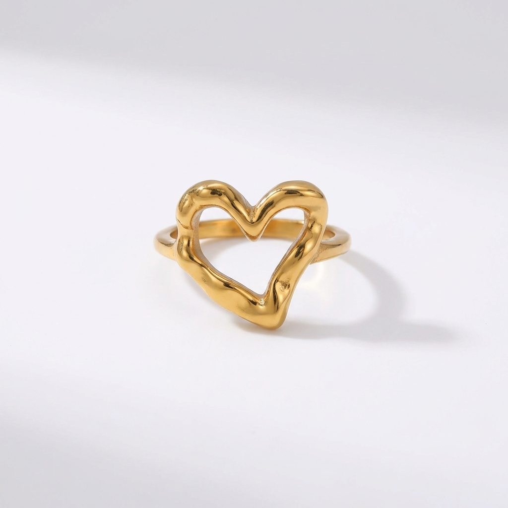 Verity Heart 18K Gold-Plated Stainless Steel Ring