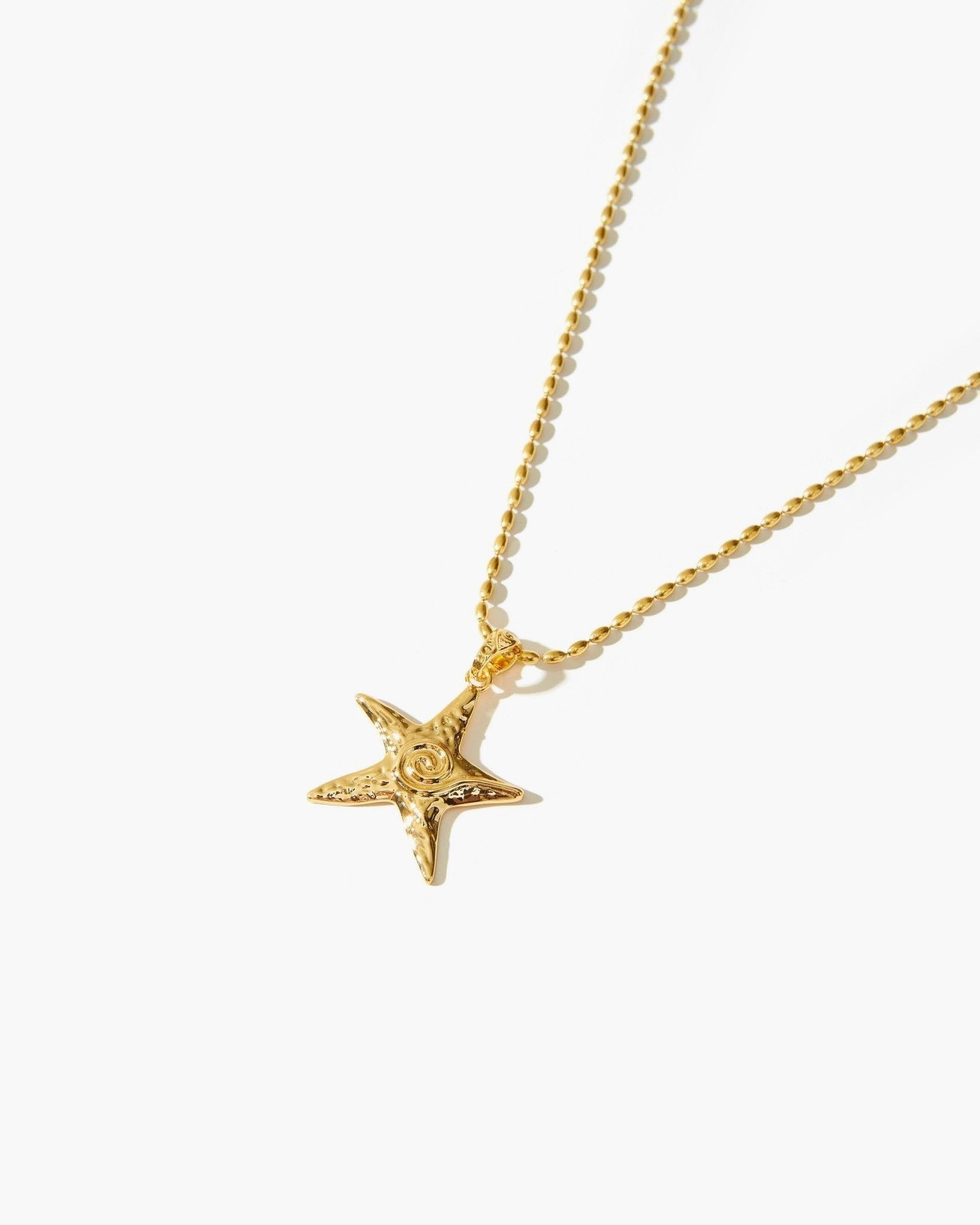 Gold Starfish Gold-Tone Wave Charm Necklace