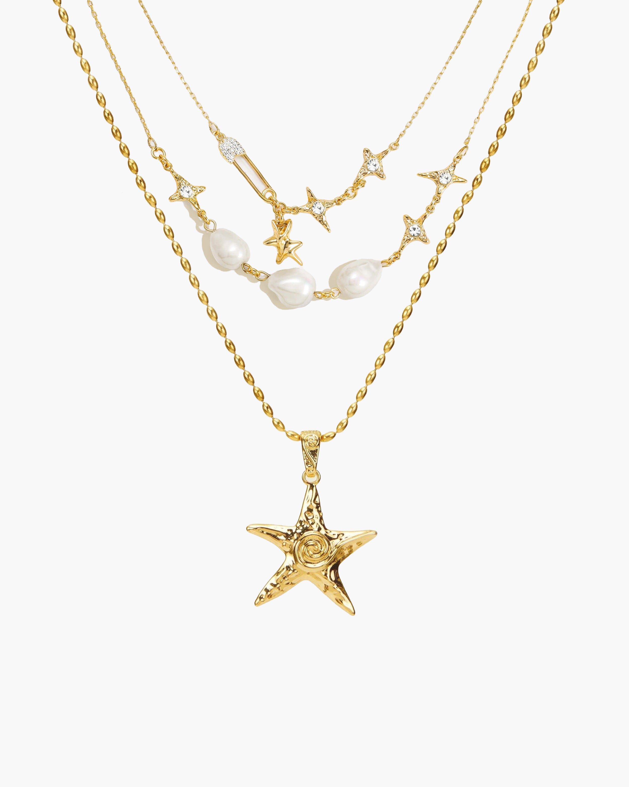 Gold Starfish Gold-Tone Wave Charm Necklace