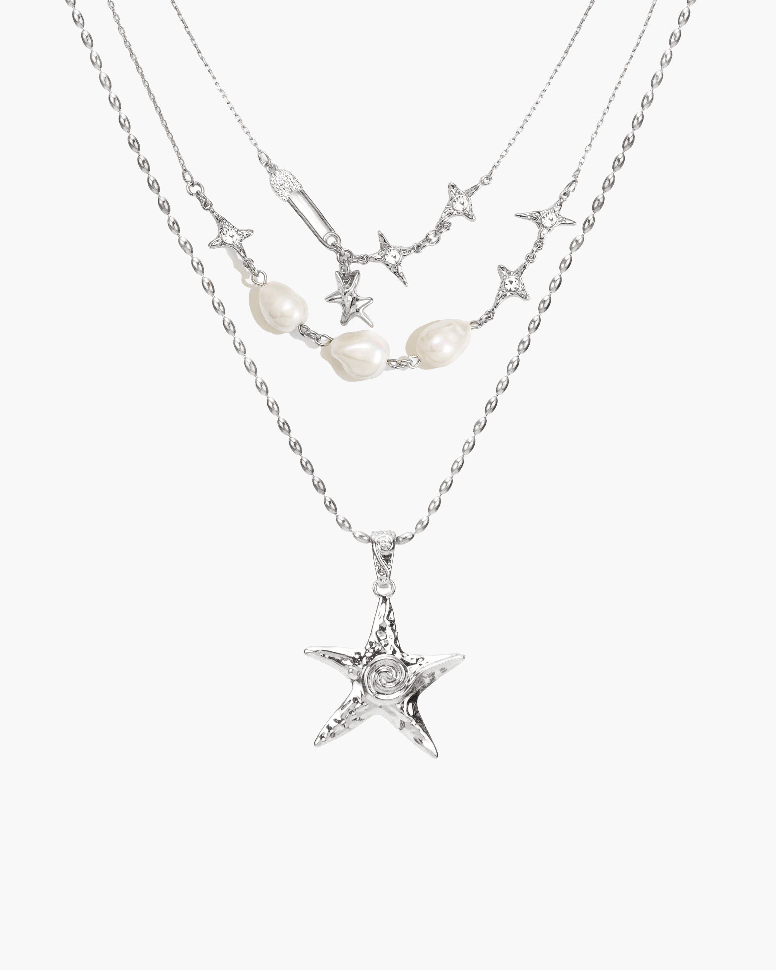 Gold Starfish Gold-Tone Wave Charm Necklace