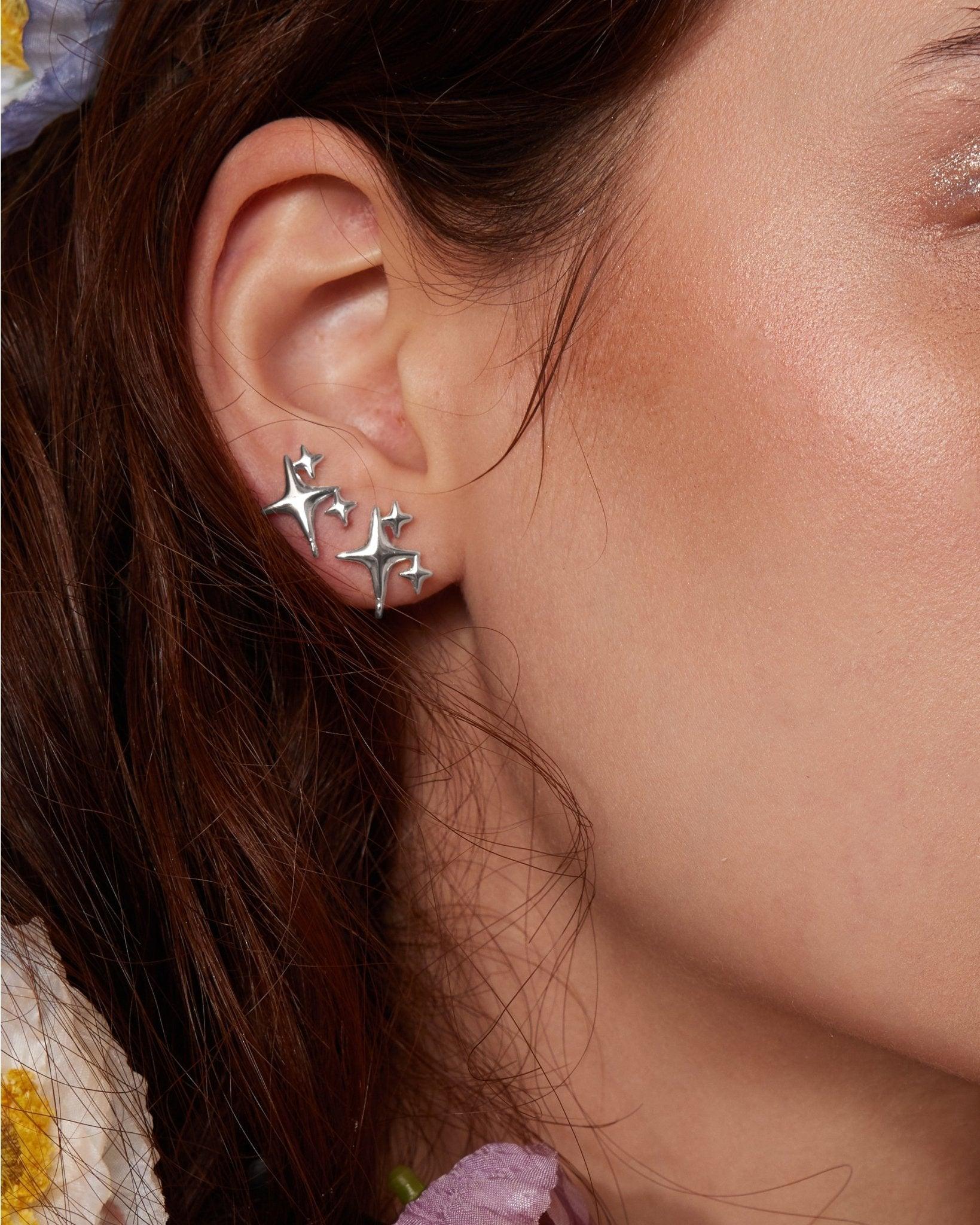 Sparkle Silver-Tone Star Stud Earrings