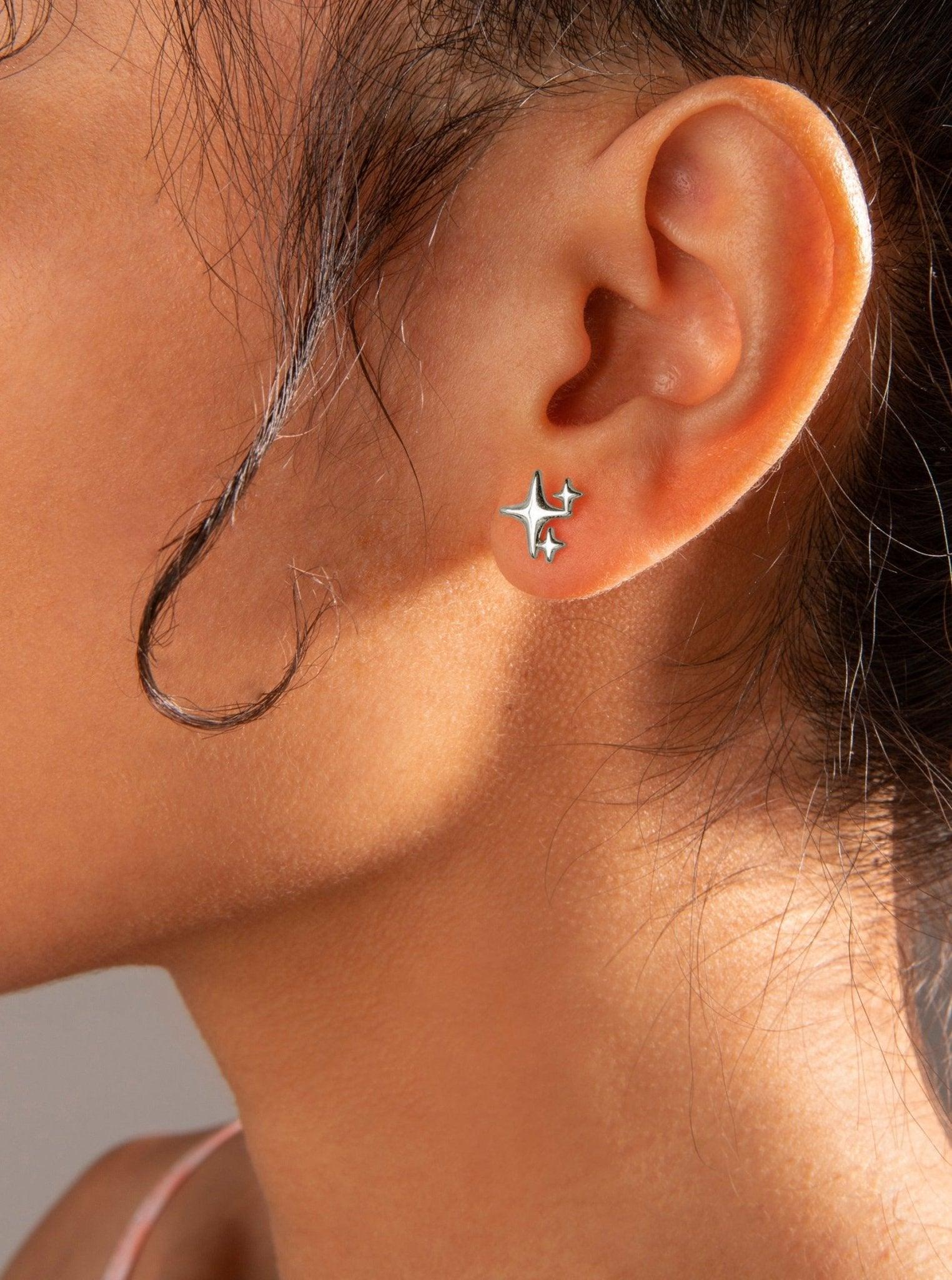 Sparkle Silver-Tone Star Stud Earrings